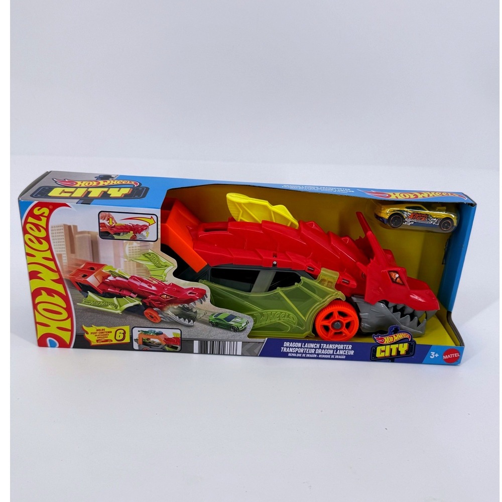 Hot Wheels City Dragon Launch Transporter Red Car Carrier Truck Mattel GVG37